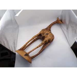 Besmo Hand Carved Wood Giraffe Figurine 17 Inch Kenya Safari Folk Art Vintage